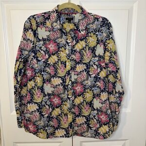 Talbots Cotton Button Front Long Sleeve Shirt Lush Garden Women's Size Small